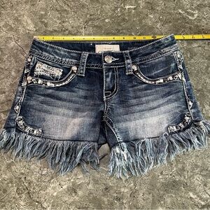 Grace in L.A. Denim Fringe Shorts Daisy Duke style